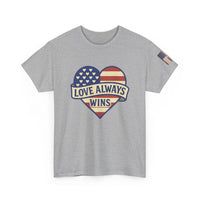 Load image into Gallery viewer, LOVE ALWAYS WINS – Patriotic Heart Tee
