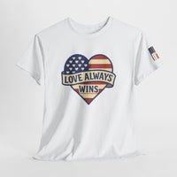 Load image into Gallery viewer, LOVE ALWAYS WINS – Patriotic Heart Tee
