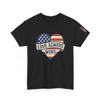 Load image into Gallery viewer, LOVE ALWAYS WINS – Patriotic Heart Tee
