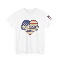 Load image into Gallery viewer, LOVE ALWAYS WINS – Patriotic Heart Tee

