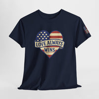 Load image into Gallery viewer, LOVE ALWAYS WINS – Patriotic Heart Tee
