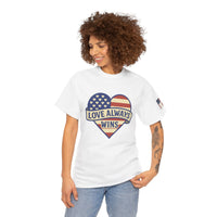 Load image into Gallery viewer, LOVE ALWAYS WINS – Patriotic Heart Tee
