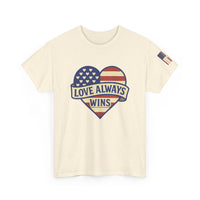 Load image into Gallery viewer, LOVE ALWAYS WINS – Patriotic Heart Tee
