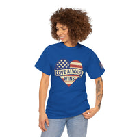 Load image into Gallery viewer, LOVE ALWAYS WINS – Patriotic Heart Tee
