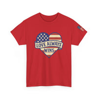 Load image into Gallery viewer, LOVE ALWAYS WINS – Patriotic Heart Tee
