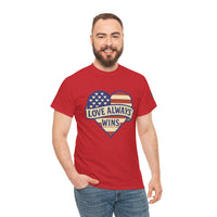Load image into Gallery viewer, LOVE ALWAYS WINS – Patriotic Heart Tee
