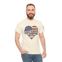 Load image into Gallery viewer, LOVE ALWAYS WINS – Patriotic Heart Tee
