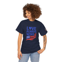 Load image into Gallery viewer, Love Always Wins – Bold Flag Edition | Patriotic Unisex Tee
