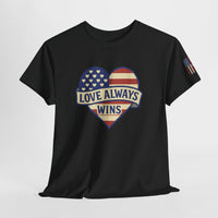 Load image into Gallery viewer, LOVE ALWAYS WINS – Patriotic Heart Tee
