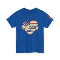 Load image into Gallery viewer, LOVE ALWAYS WINS – Patriotic Heart Tee
