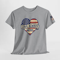 Load image into Gallery viewer, LOVE ALWAYS WINS – Patriotic Heart Tee
