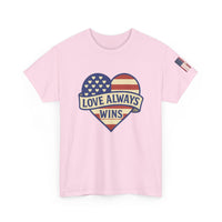 Load image into Gallery viewer, LOVE ALWAYS WINS – Patriotic Heart Tee
