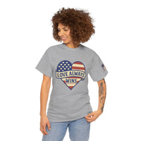 Load image into Gallery viewer, LOVE ALWAYS WINS – Patriotic Heart Tee
