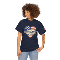 Load image into Gallery viewer, LOVE ALWAYS WINS – Patriotic Heart Tee
