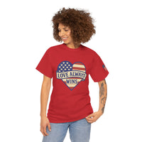 Load image into Gallery viewer, LOVE ALWAYS WINS – Patriotic Heart Tee
