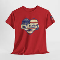 Load image into Gallery viewer, LOVE ALWAYS WINS – Patriotic Heart Tee
