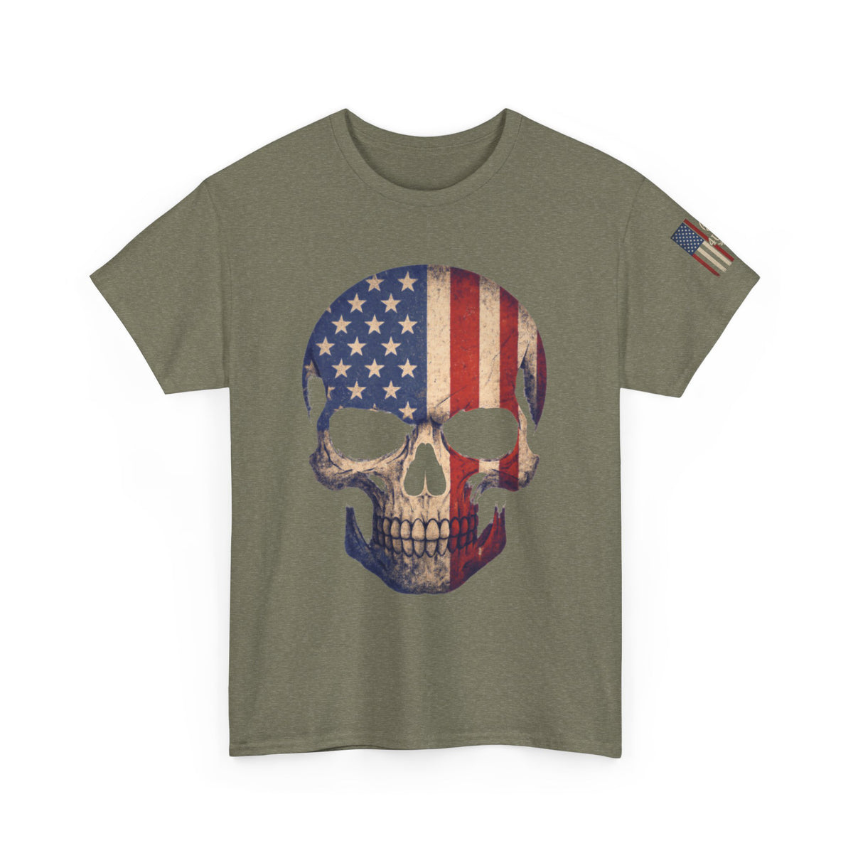 "Liberty Skull – Distressed American Flag Tee"