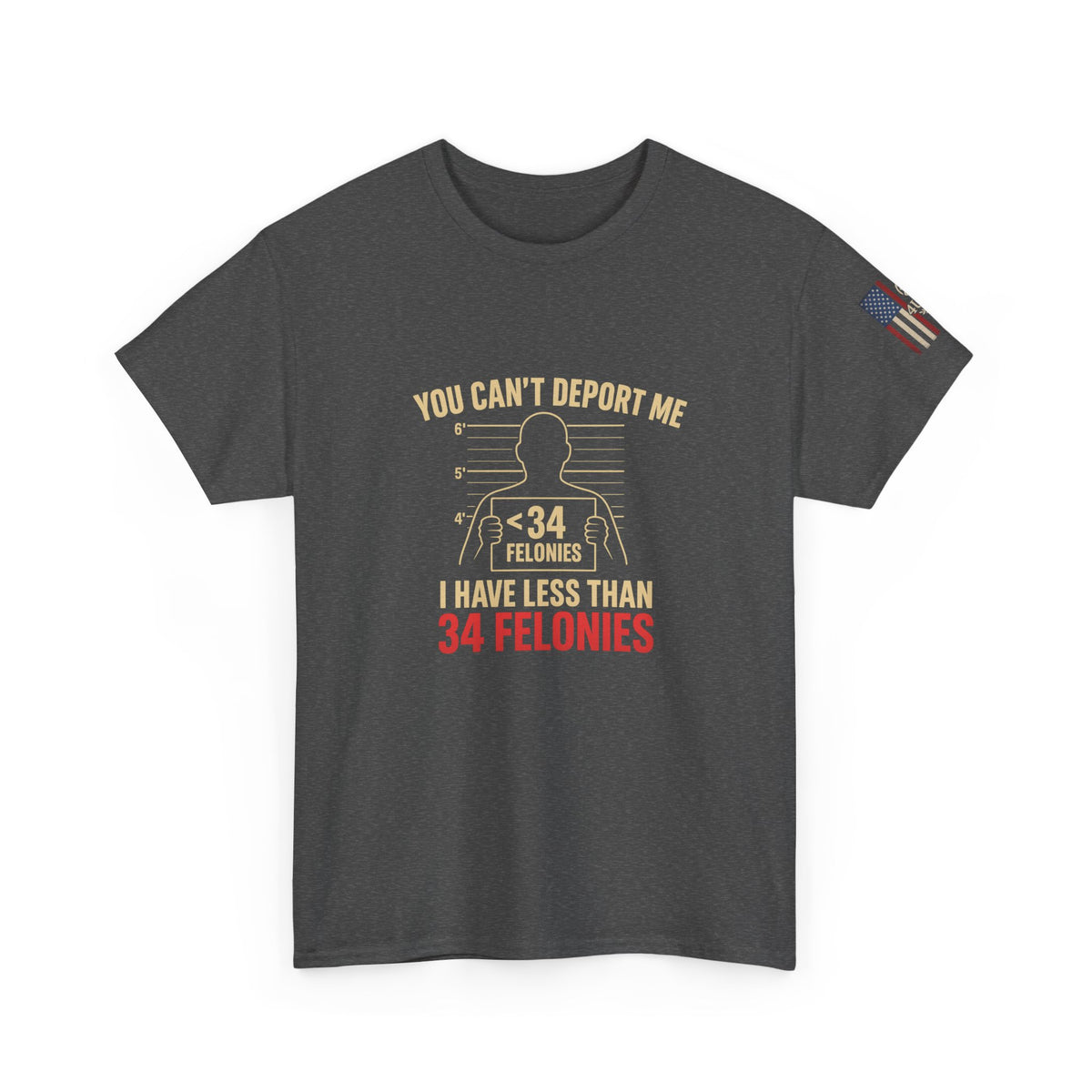 👉 You Can't Deport Me- “Less Than 34 Felonies” Statement Tee – Bold Political Satire